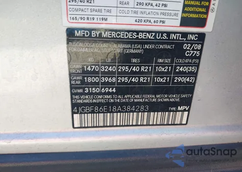 2008 Mercedes-Benz Gl 550 4Matic из США, поврежденный, VIN 4JGBF86E18A384283